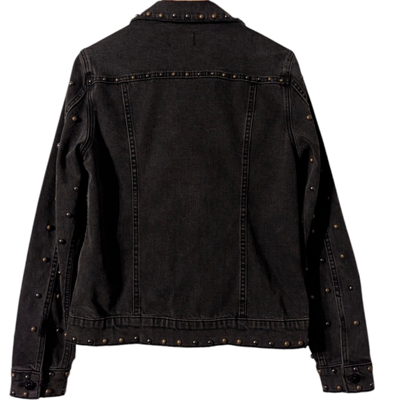 Driftwood Genna Studded Button Down Black Distress Denim Jacket Western Bronze - Picture 3 of 15